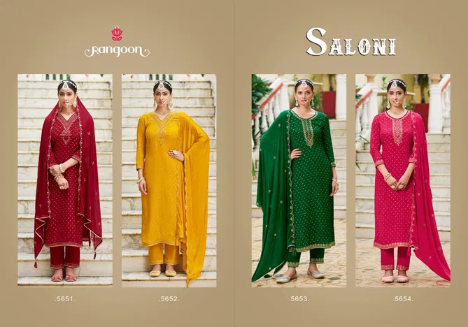 Saloni By Rangoon Chinon Kurti With Bottom Dupatta Suppliers In India